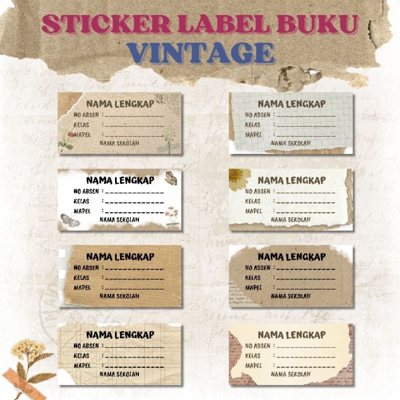 

Stiker Nama Buku Vintage | Custom Nama | Perlengkapan Sekolah