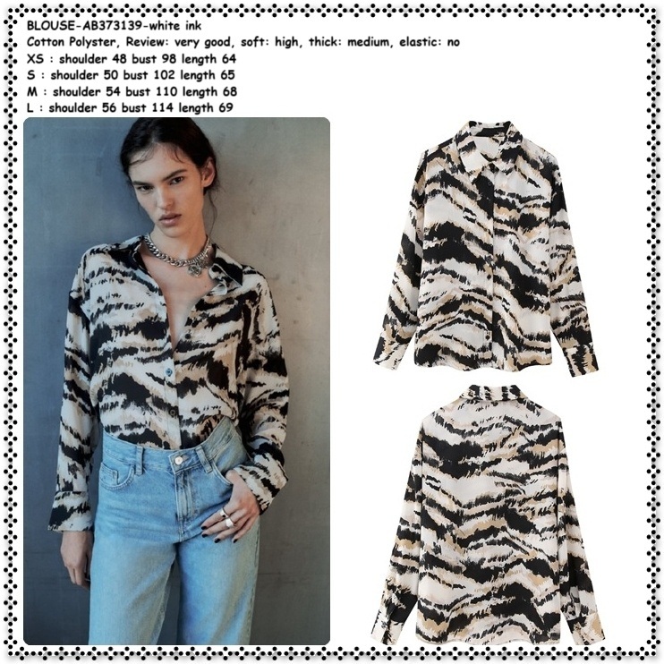 AMELIE BUTIK AB373139 Baju Atasan Kemeja Kerja Lengan Panjang Wanita Korean Style Import Motif Abstr