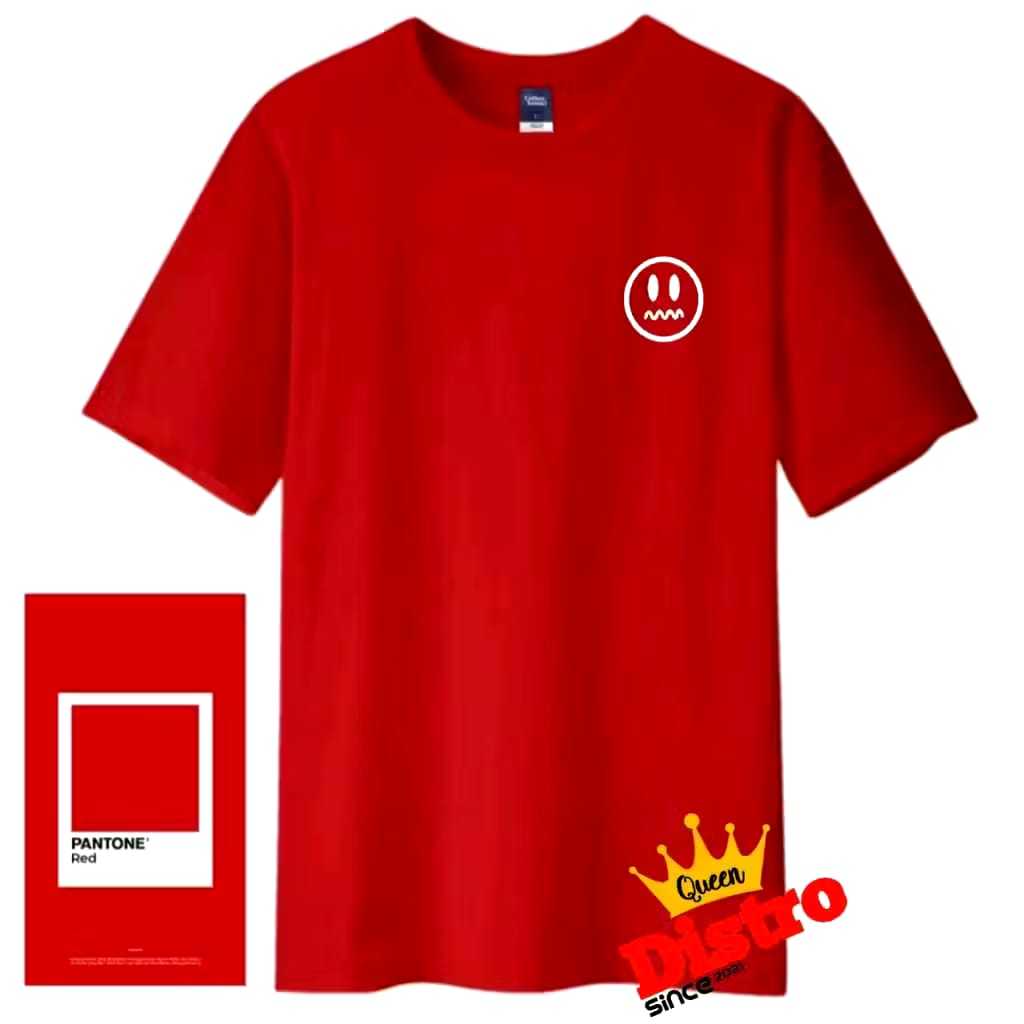 Baju Kaos Pria Wanita Distro Dewasa Warna merah Smile l Kaos Distro Bahan Katun 30s Simpel Lengan Pe