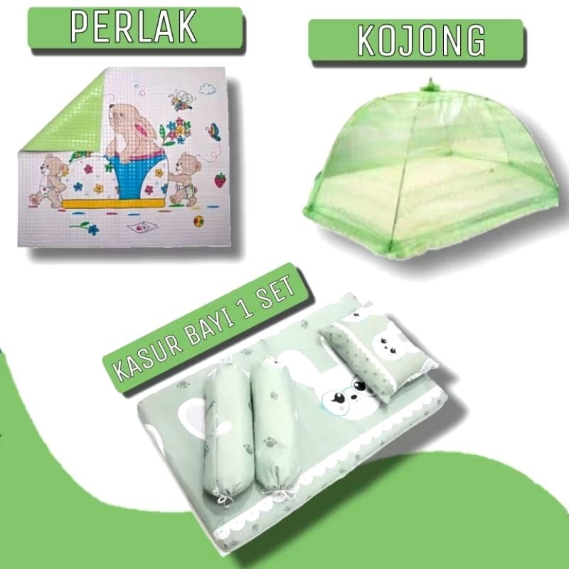 PROMOOO PAKET PERLENGKAPAN TIDUR BAYI 1 SET LENGKAP//KASUR BAYI SET/PERLAK/KOJONG (KELAMBU) /TEMPAT 