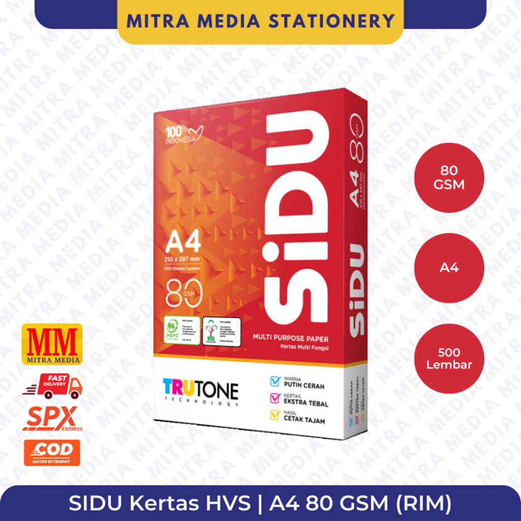 

Kertas HVS Sinar Dunia SIDU A4 80 GSM Gram / Kertas A4 80 GRAM / Kertas Fotocopy / RIM / 500 Lembar