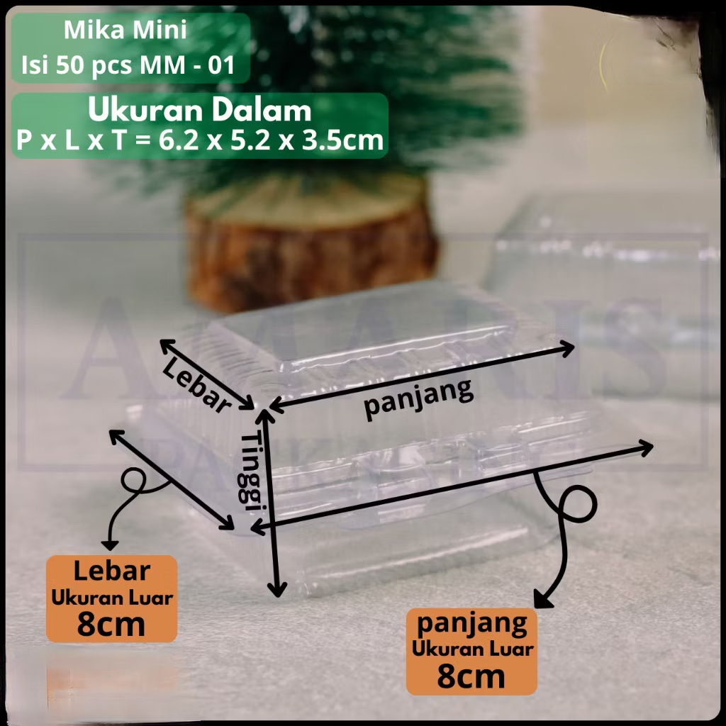 Mika box plastik kotak kue mini tart sushi tray tebal MM01 isi 50pcs per pack kotak lipat bening box