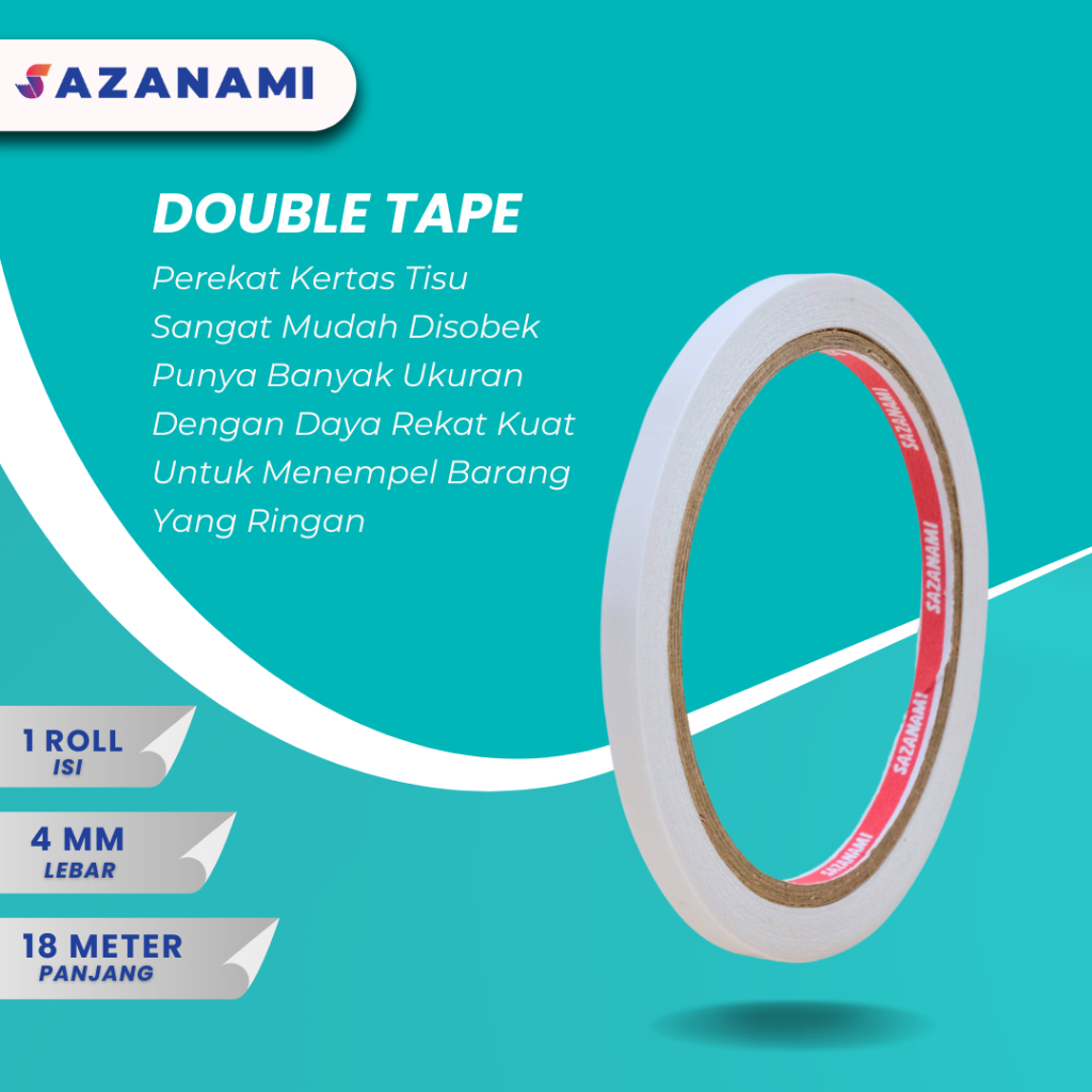 

1 ROLL DOUBLE TAPE 4MM X 18M SAZANAMI DOUBLE TAPE KERTAS ACRYLIC 1 ROL