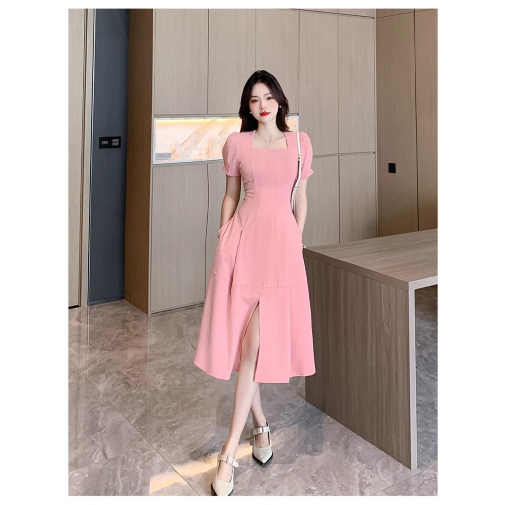 New Product Putih Dress Party Elegan Vintage Midi Lengan Pendek Wanita Kekinian Dress Raya 2025