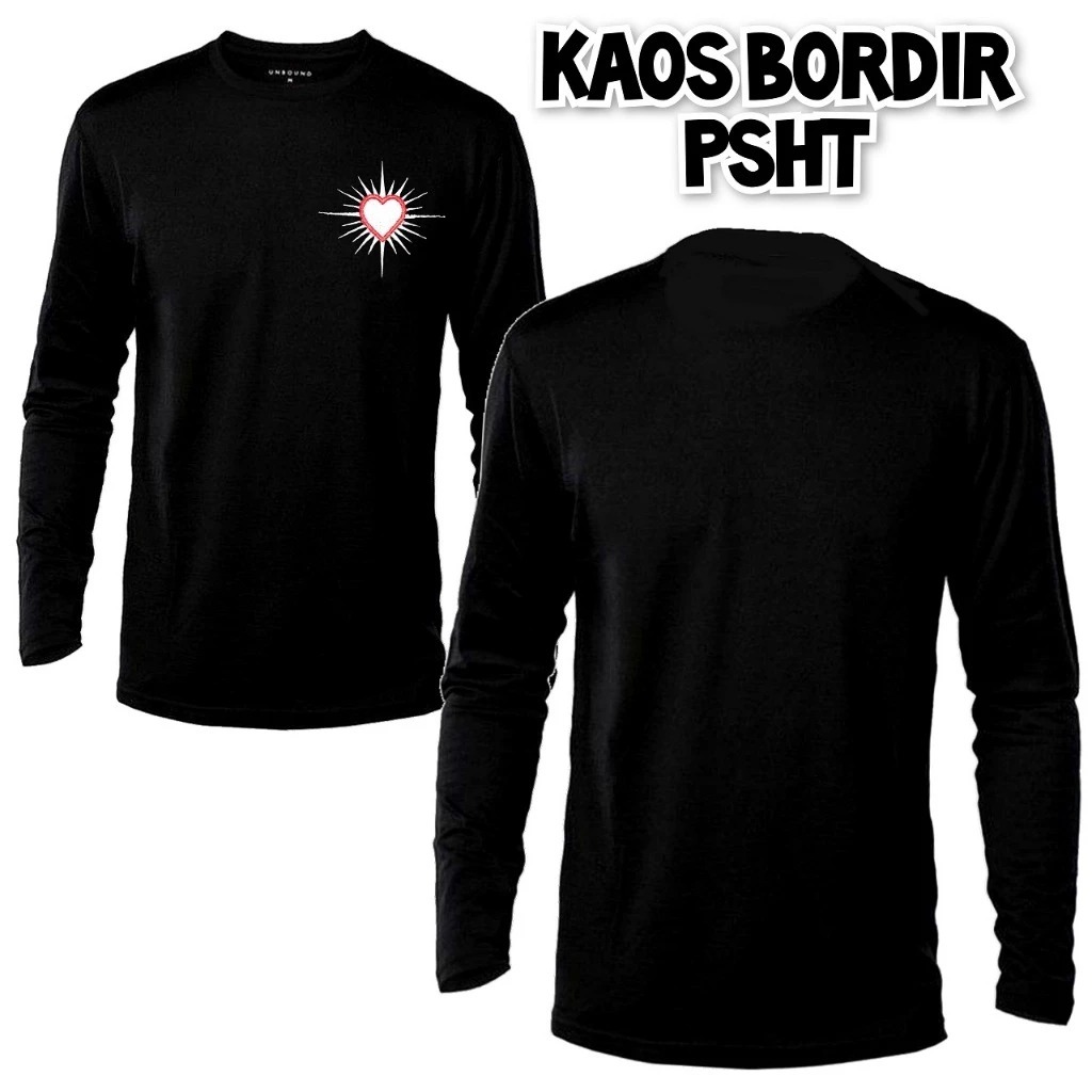 Kaos PSHT Bordir Simpel Lengan Panjang Kaos Hati Bersinar Belakang Polos