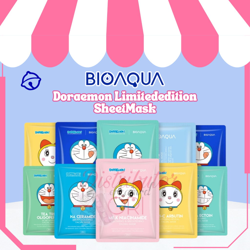 BIOAQUA x DORAEMON Sheet Mask Masker Wajah BPOM Diamond Blue Copper Peptide Glowing / 24K Gold Black