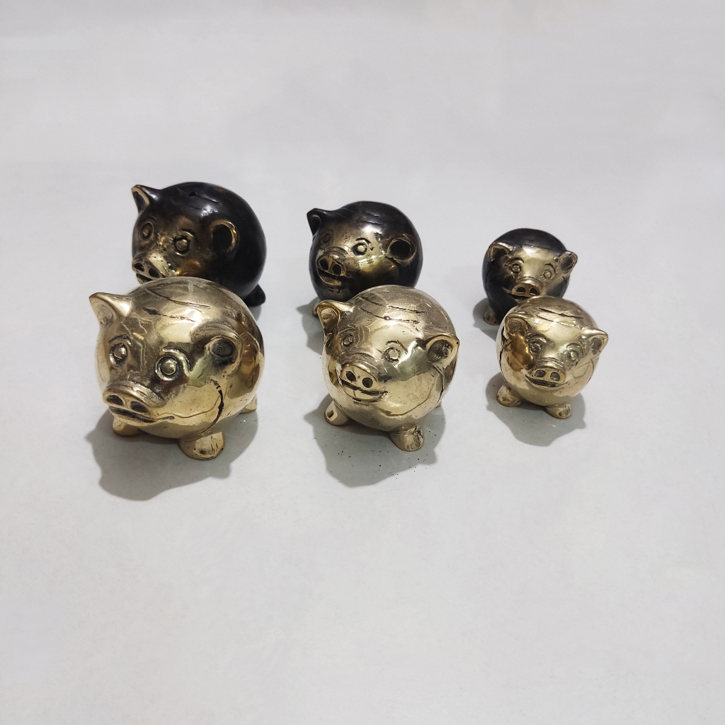 Patung Babi Bulat Bahan Kuningan Pig Brass Statue