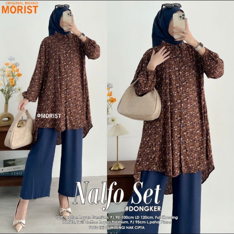Morist - Nalfo Set Tunik motif setelan tunik motif panjang tunik twill cotton rayon premium