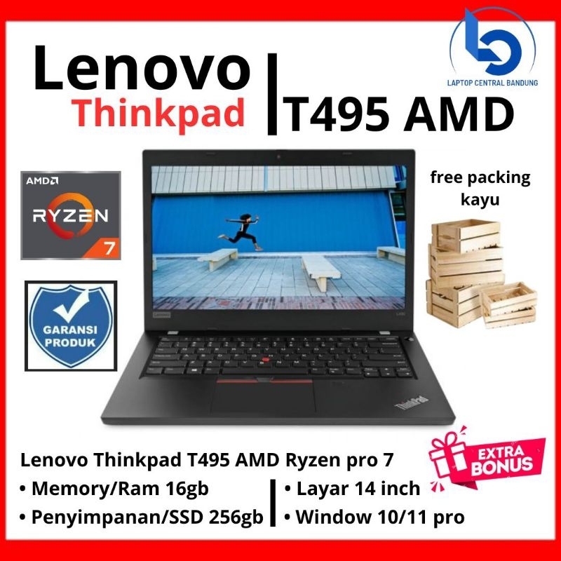 Laptop Lenovo Thinkpad T495 Amd Ryzen 7 pro 3700u Ram 16gb SSD 256gb bergaransi