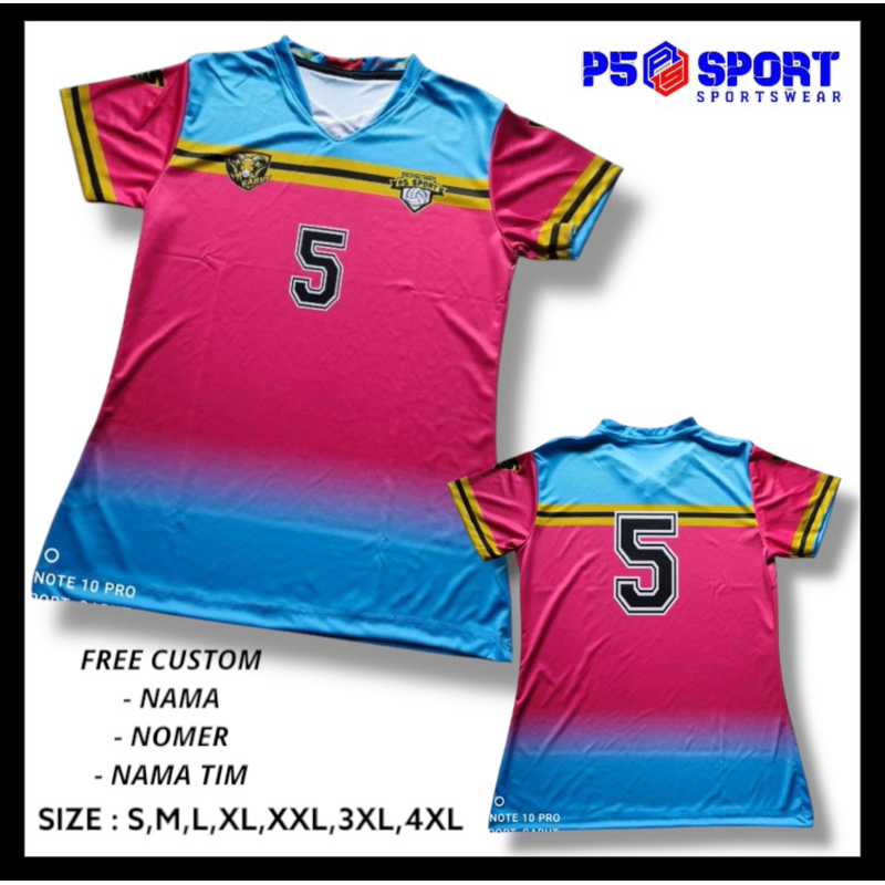 JERSEY VOLI FULLPRINT CEWEK PINK TURKIS GARIS GOLD
