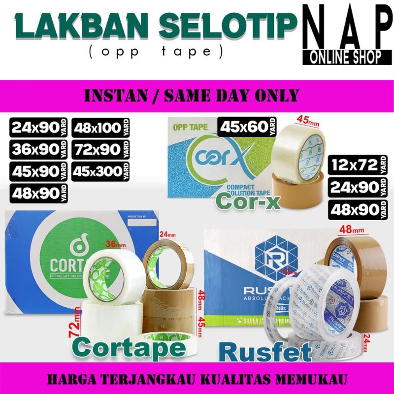 

LAKBAN / SELOTIP / SOLASI / ISOLASI OPP Tape CORETAPE RUSFET MURAH OJOL