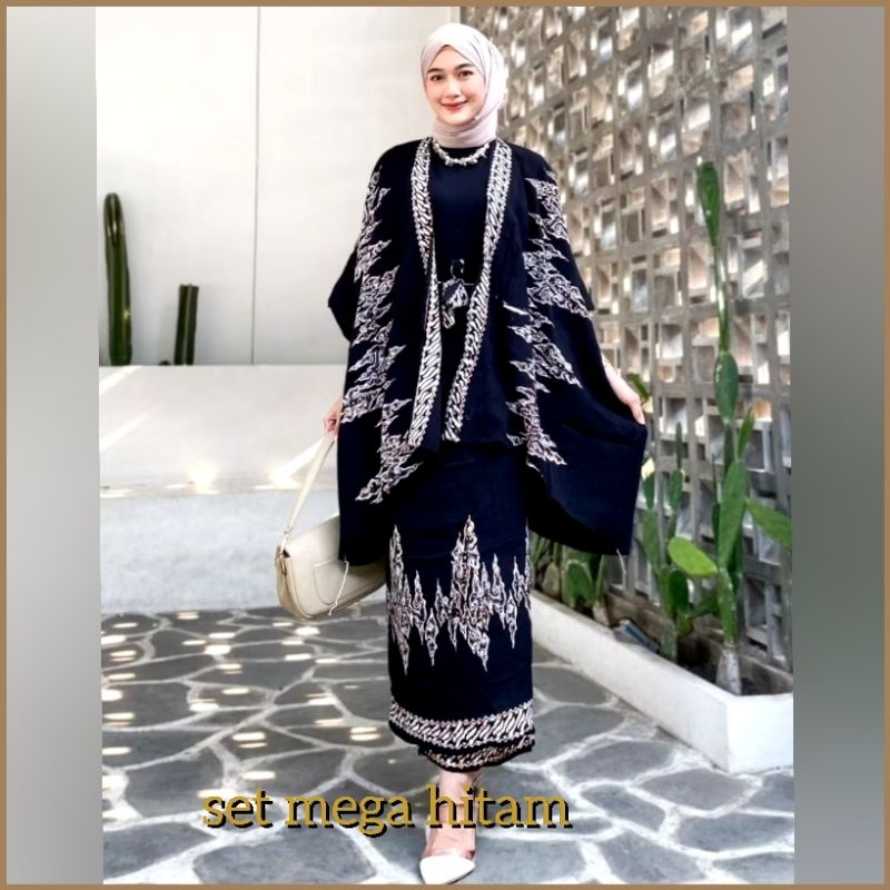 REAL PICT ONE SET BATIK MODERN ETNIK ATASAN OUTER + ROK LILIT OUTFIT KONDANGAN ONESET FASHION WANITA
