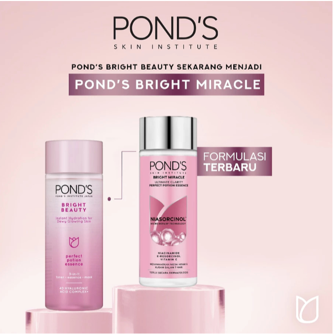 Essence + Toner PONDS 3 in1 Perfect Potion Bright Beauty Hyaluronic Acid & Niacinamide 50ml - POND'S