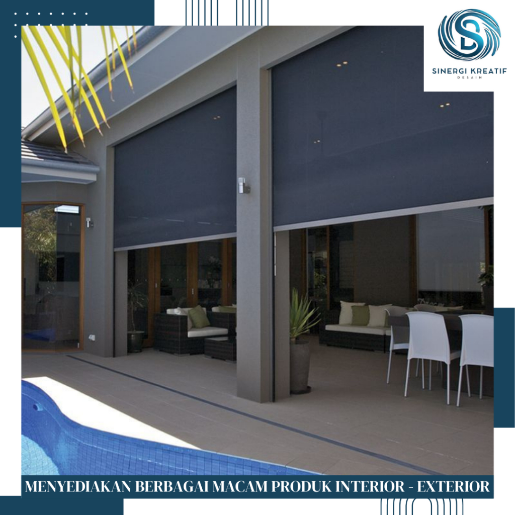 Tirai gulung outdoor JippRoll | Roller blind anti panas dan hujan