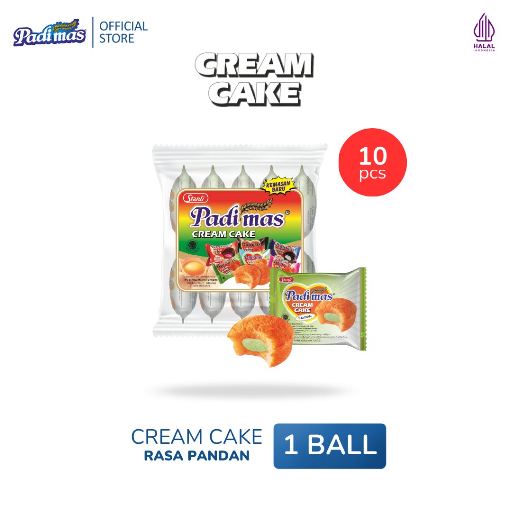 

Padimas Cream Cake Pandan, Bolu Isi Krim Rasa Pandan 9g - Ball isi 10pcs