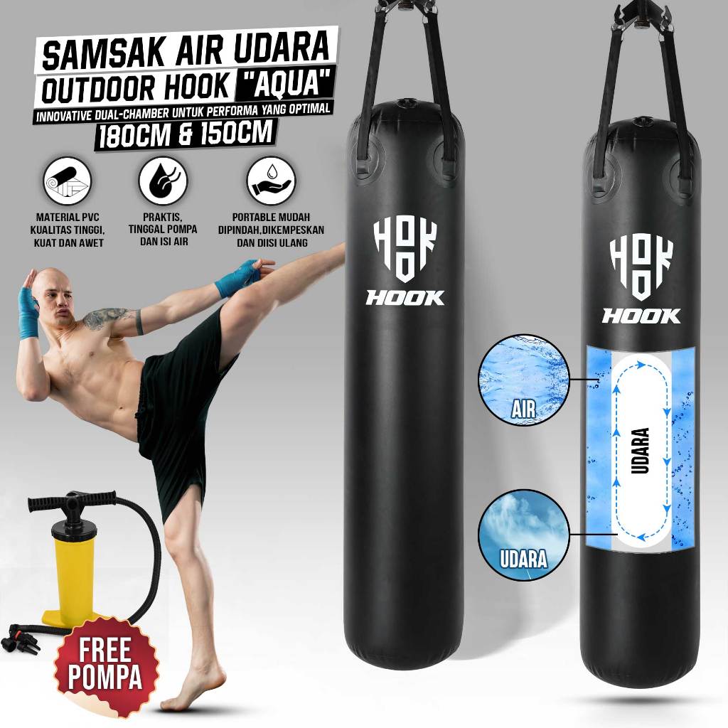 Samsak Air Udara Hook Samsak Tinju Gantung 180cm Hook Sansak Muay Thai Punching Bag Taekwondo Sandsa