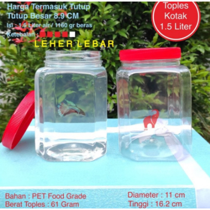 Toples 1,5 Liter Toples 1500ml Toples Ikan Cupang 1,5 Liter Kotak Tebal
