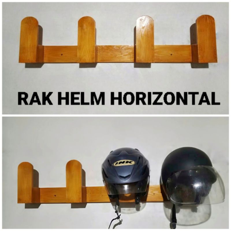 Rak helm gantungan helm tempel dinding jati belanda Horizontal 4