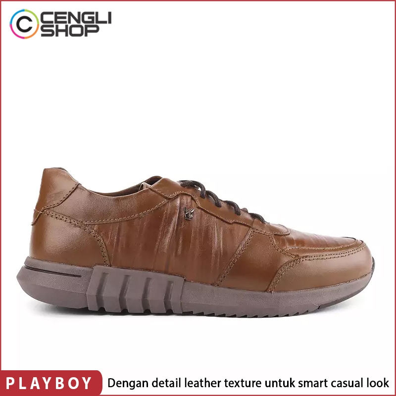 SEPATU PLAYBOY SNEAKER PRIA ORIGINAL SNEAKERS KETS KULIT ASLI ORI COKLAT BROWN PL20