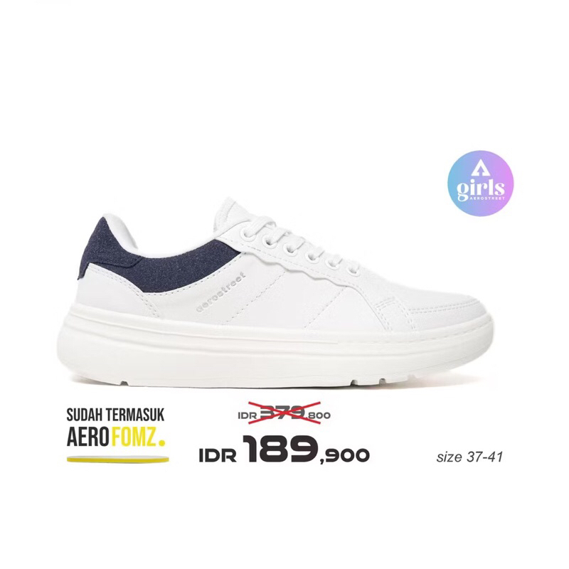 Aerostreet Naura Putih Putih Navy - Sepatu Sneakers Wanita