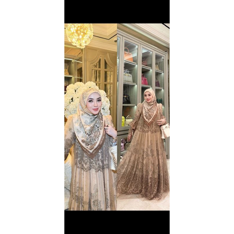 Set gamis premium tile nude 100 % ORI SHELLA SAUKIA