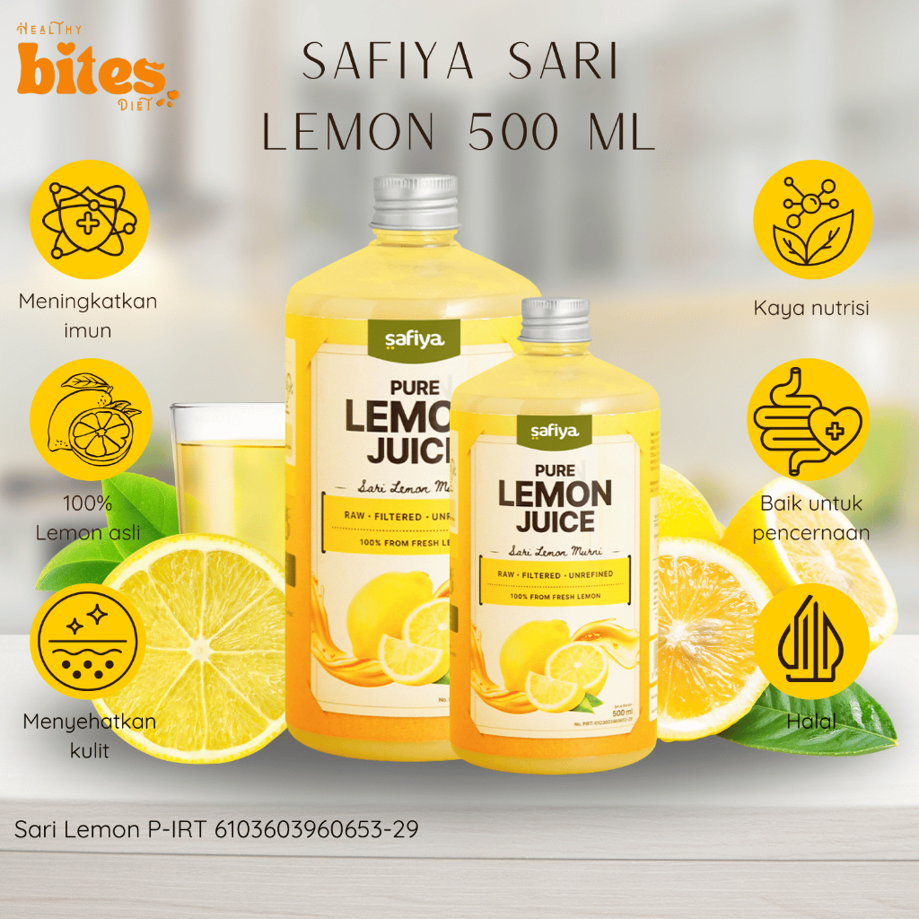 

Sari Lemon Safiya 500mL Sari Lemon Murni Fresh 100% Premium | For Detox or Diet | Healthy Bites Diet