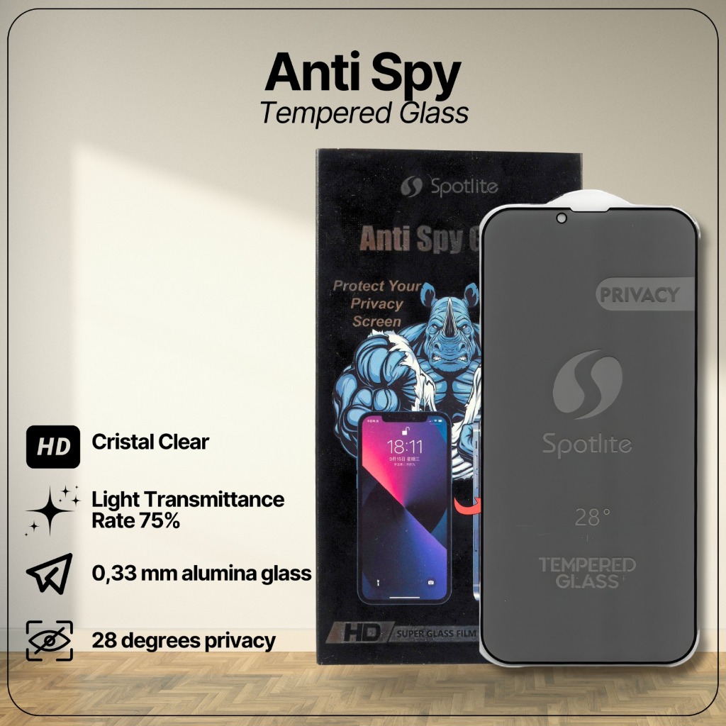 Tempered Glass Anti Spy - Xiaomi Redmi 9 / Redmi 9A / Redmi 9C - BY SPOTLITE