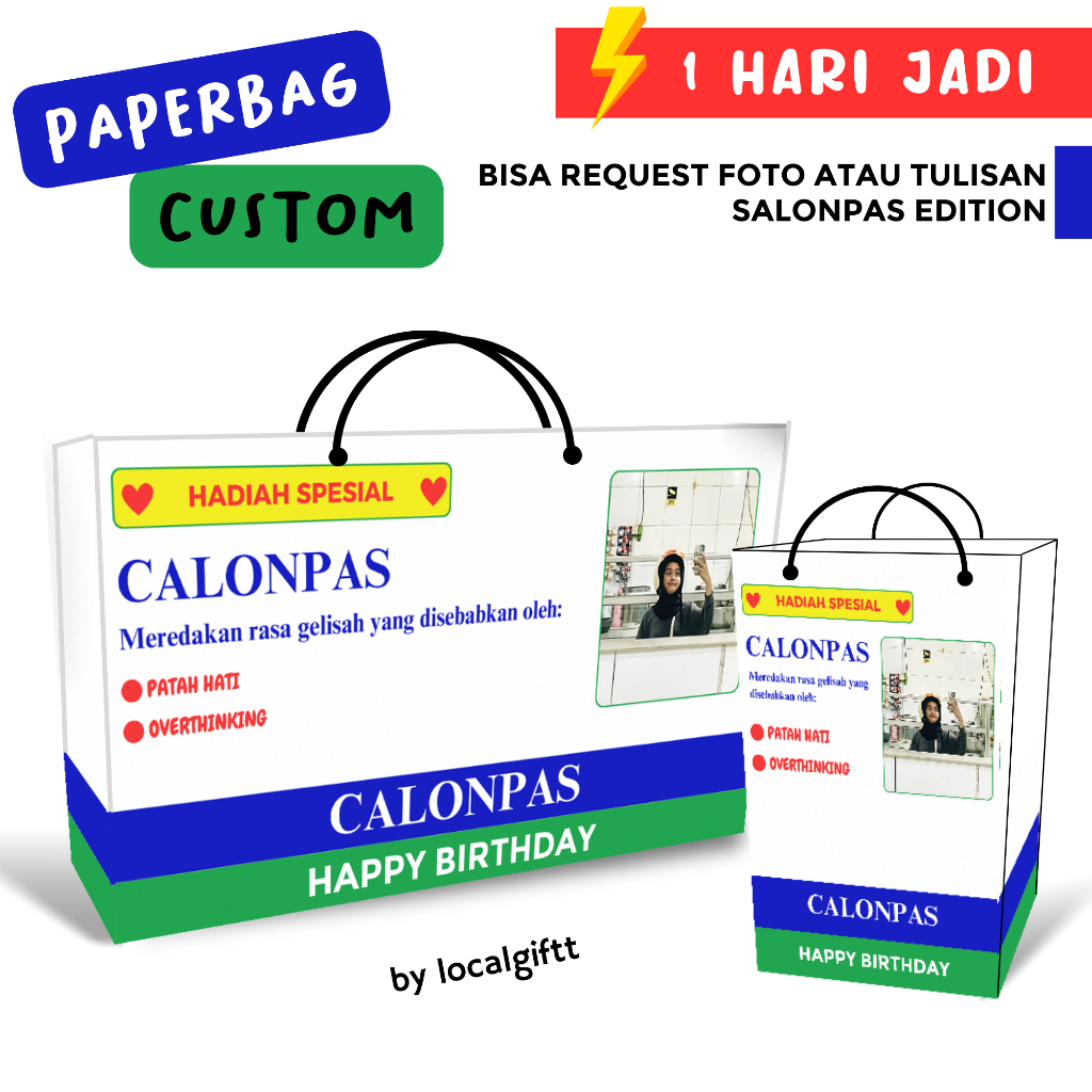 

Paperbag Custom Salonpas Edition | Bisa request foto dan tulisan | Paperbag custom | Paperbag lucu | Paperbag Foto | Tas Custom