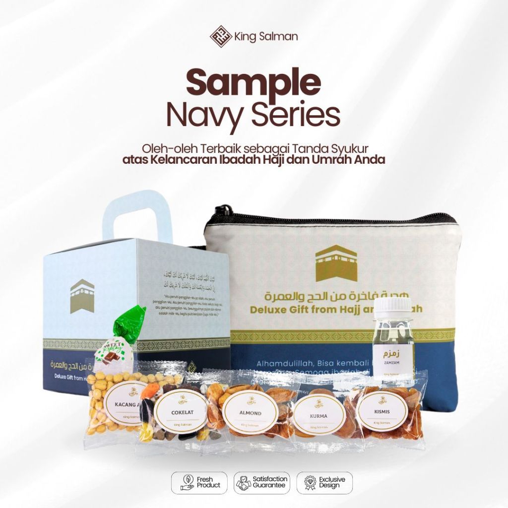 

Oleh Oleh Haji & Umrah Premium - King Salman Gift | 1 SHAFA & 1 MARWAH - NAVY Paket Sample