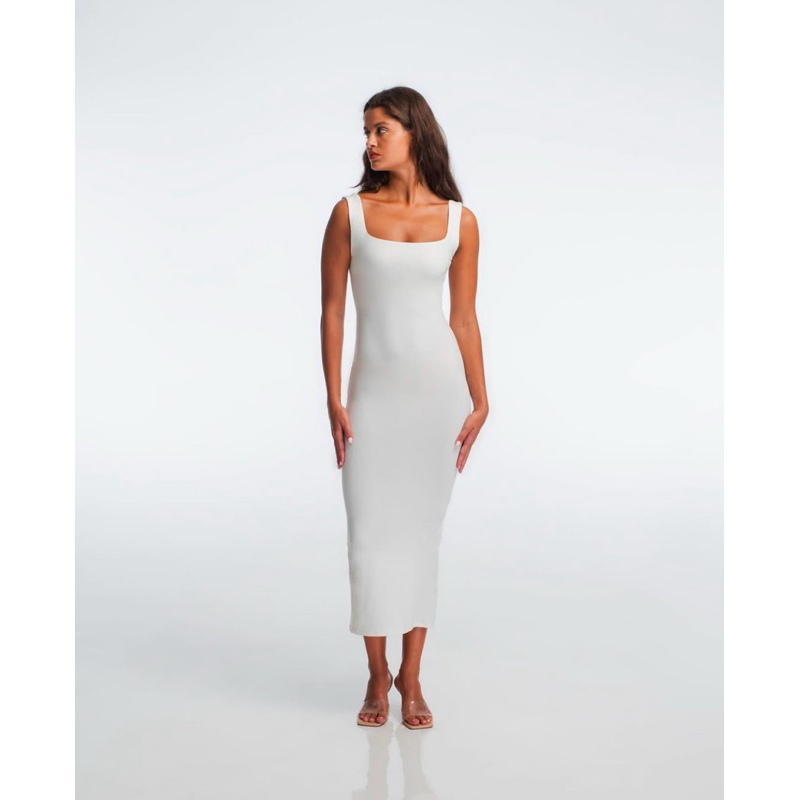 Arus The Brand Square Neck Midi Dress - White, XS - S