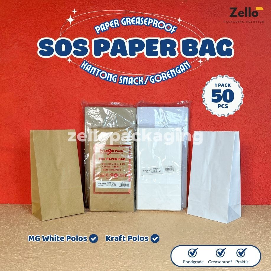 

Kantong Kertas Snack Gorengan Makanan Roti Kue SOS Paper Bag Putih Cokelat Isi 50 Pcs