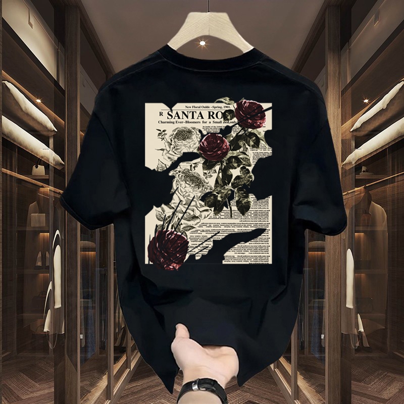 ACEJOLUN Kaos T pendek kemeja dengan motif bunga mawar, terbuat dari katun dan memiliki gaya trendy.