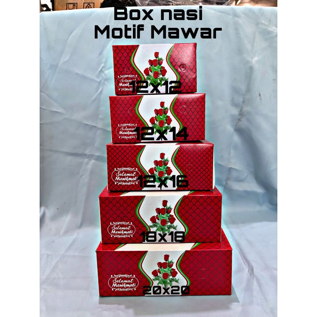 

DUS NASI/BOX NASI/TEMPAT SNACK ACARA HAJATAN SUNATAN DLL MOTIF BUNGA MAWAR KUAT TEBAL MEREK ANGEL.