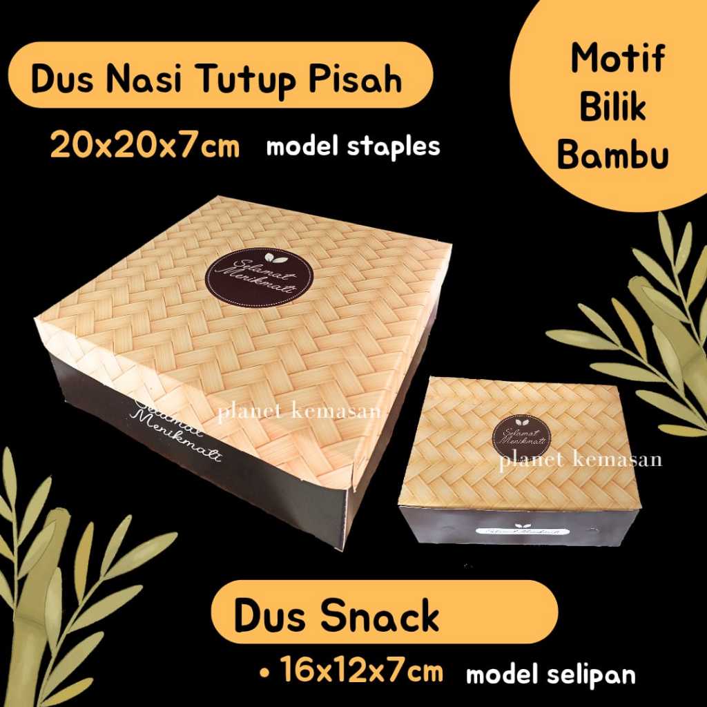 Dus nasi 20x20x7 motif bambu dus snack 16x12x7 dus nasi tutup pisah dan tutup sambung dus nasi hajat
