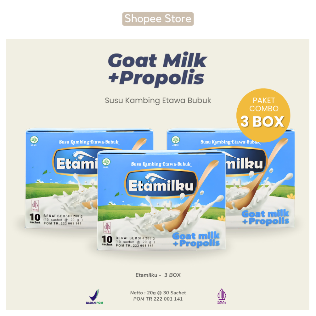 

ETAMILKU 3 BOX - Susu Kambing Etawa Bubuk Plus Propolis Beepollen Original Susu Etawa BPOM