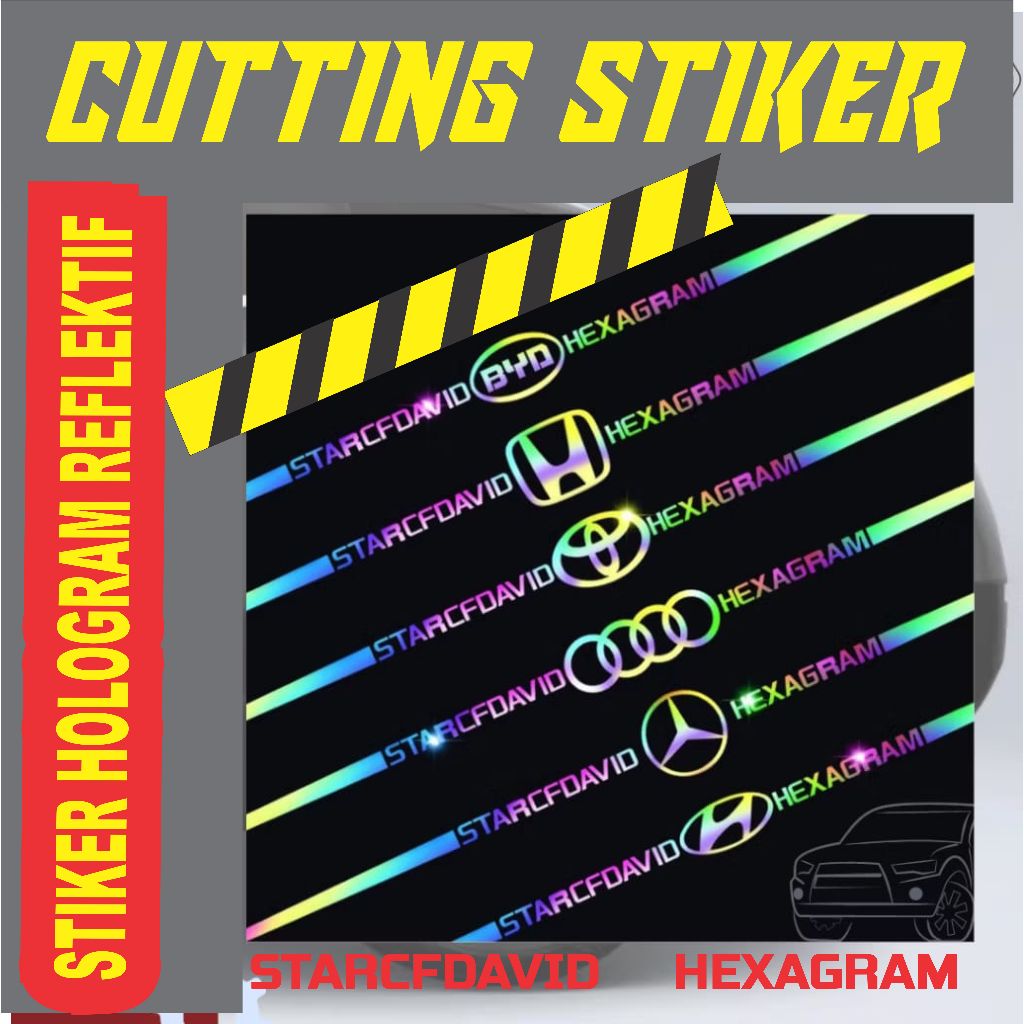 stiker laser logo mobil hexagram stiker mobil