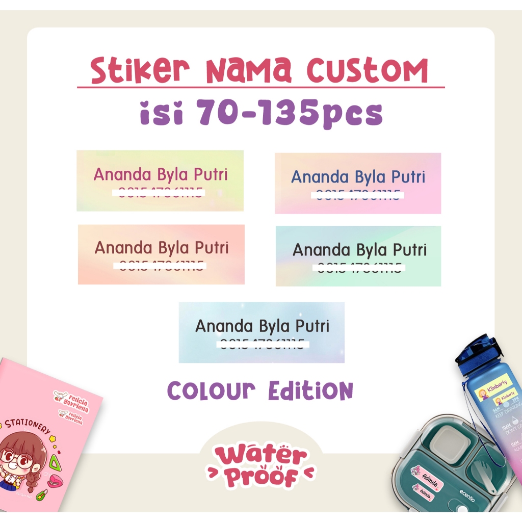 

Stiker Nama WATERPROOF Tema Warna bukan untuk kain