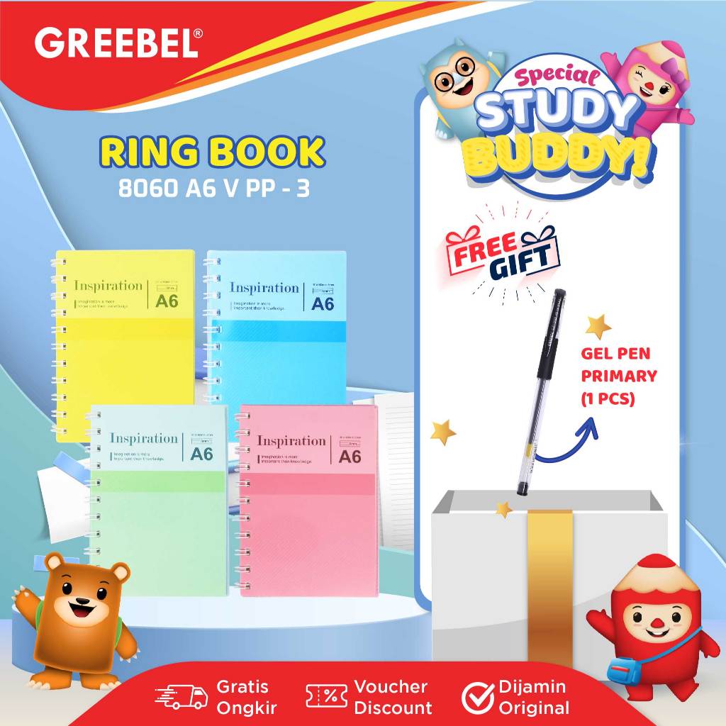 GREEBEL Notebook A6 Buku Diary Aesthetic / Ringbook 8060 A6 PP-3 / Buku Note Binder 60 Halaman / Buk