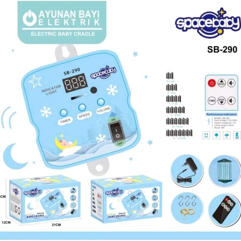 SPACEBABY Ayunan Bayi Elektrik Otomatis dengan Remote Bluetooth SB-290 | Mesin Ayunan Bayi Spacebaby