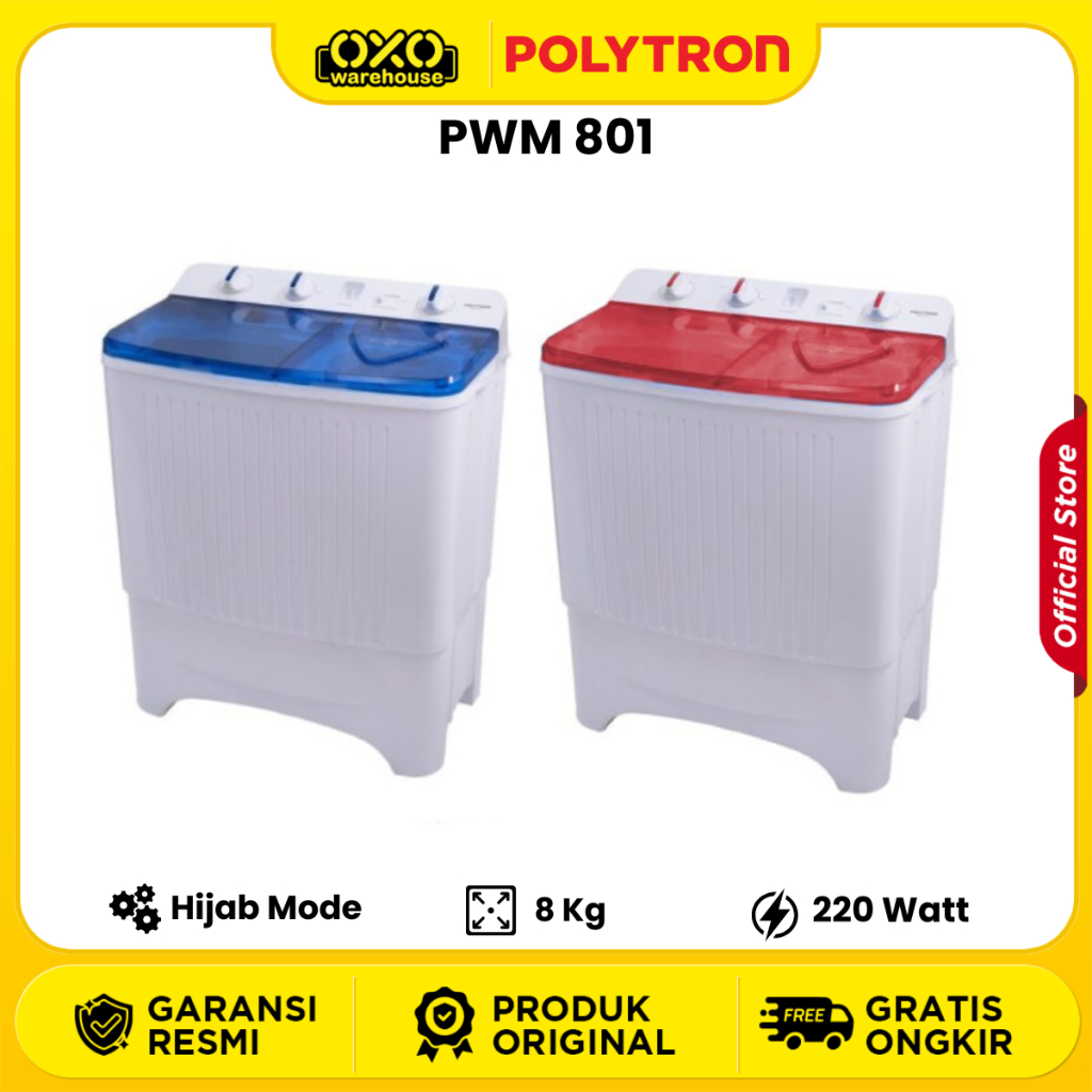 Polytron PWM 801 2 Tabung 8kg Biru, Merah, Hijau