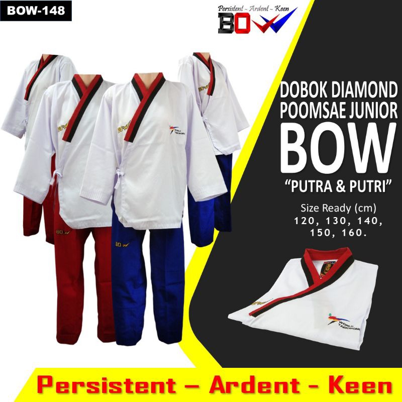 seragam taekwondo dobok kerah merah hitam poomsae BOW
