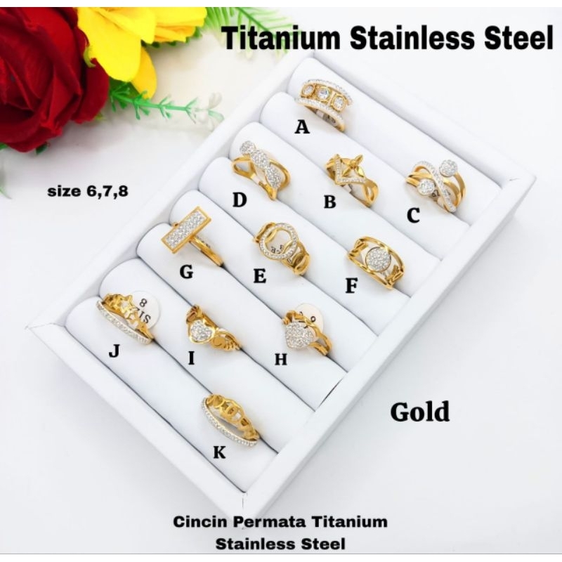 CINCIN PERMATA TITANIUM ANTI KARAT DAN ANTI LUNTUR PERHIASAN LAPIS EMAS 24K ASLI ORI