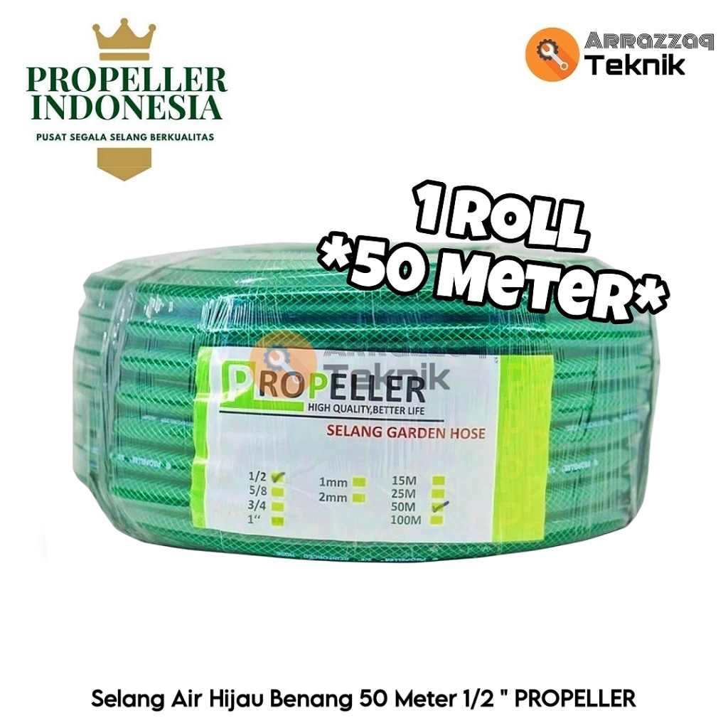 Selang Air Hijau Benang 50Meter PROPELLER 1/2 / Selang Air Anti Lumut