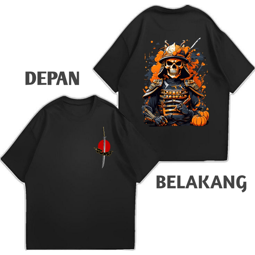 Kaos pria dewasa atasan baju cowok kaus laki distro lengan pendek motif depan belakang - SAMURAI 003