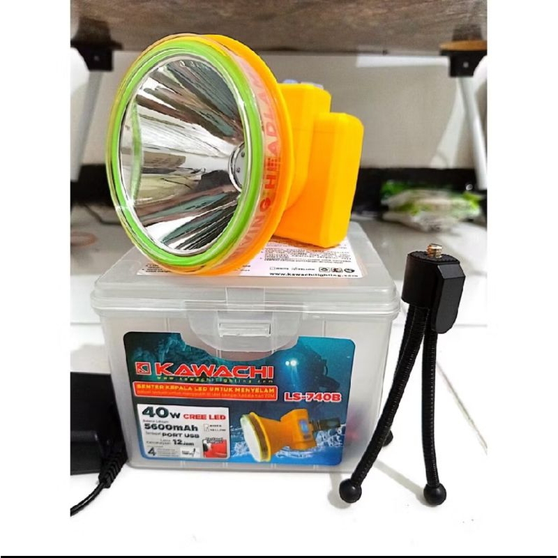 kawachi ls-740b senter kepala menyelam kawachi 40watt cahaya putih + tripod 5600mah tahan hingga 12j