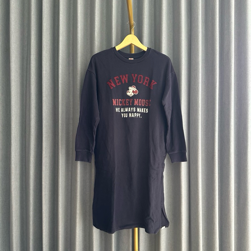 𝙋𝙍𝙀𝙇𝙊𝙑𝙀𝘿 Uniqlo X Disney Mickey Mouse Navy Blue Long Sleeve Sweater Midi Long Dress Fashion Wanita B