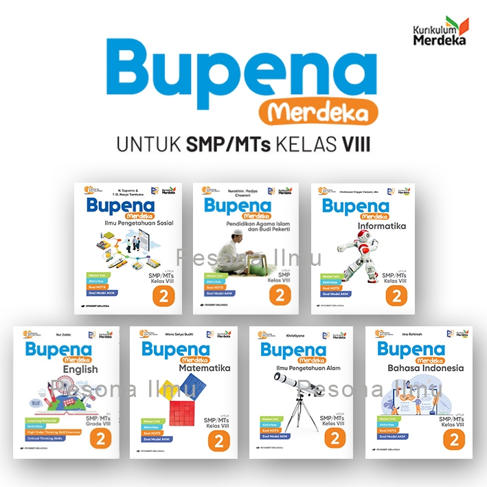 Bupena Merdeka SMP/MTS Kelas 8 - Matematika IPA IPS Indonesia English - Penerbit Erlangga - Buku Ori