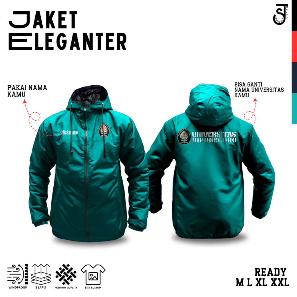 Jaket parasut Undip Universitas Diponegoro custom gratis nama tahan angin casual kampus harian