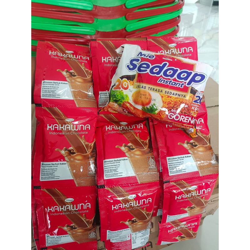 

1 paket dpt 11 pcs kakawna + mie sedap 1 pcs