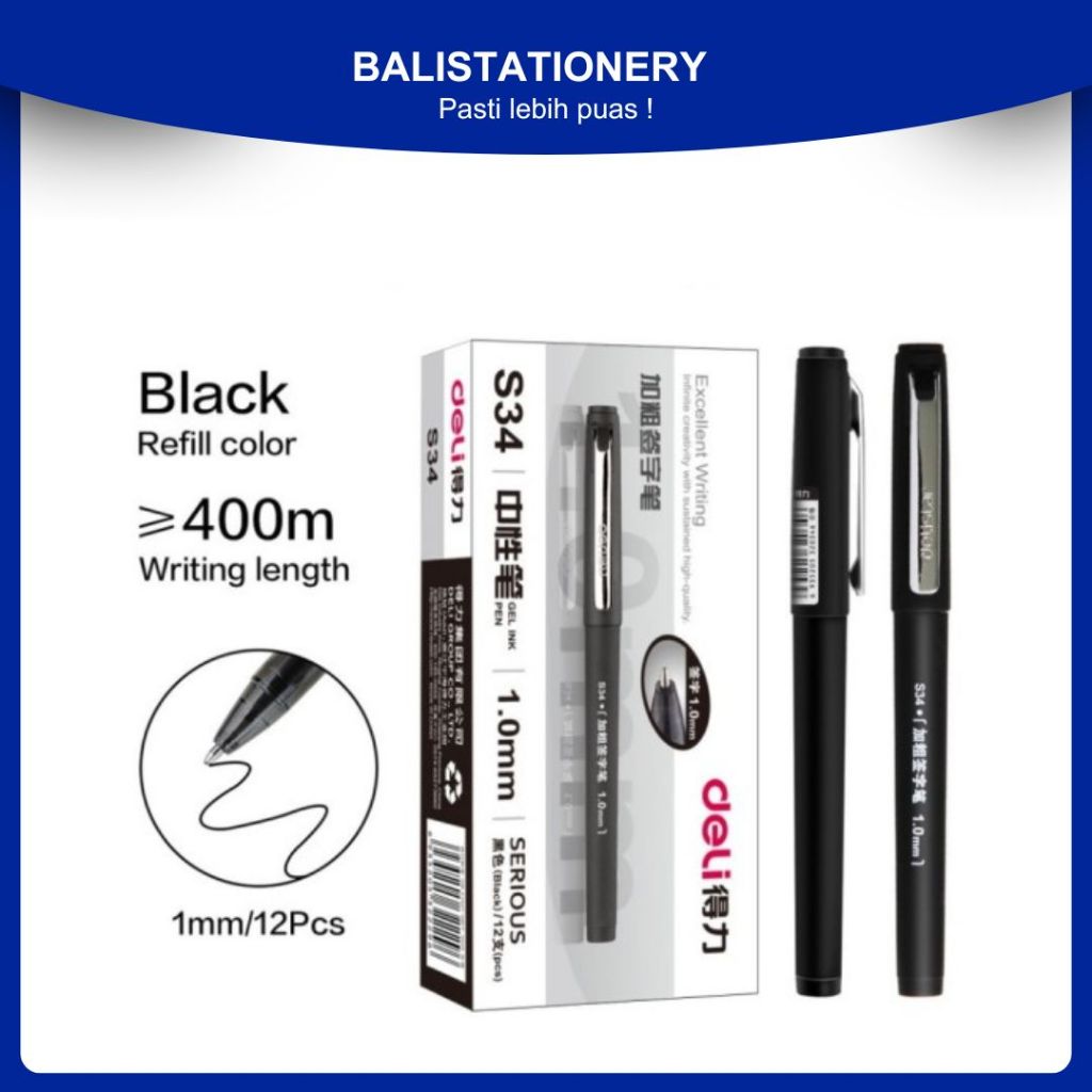 

Pulpen Gel / pena gel Deli S34 Kantor 1.0mm – Tinta Hitam – Smooth Writing